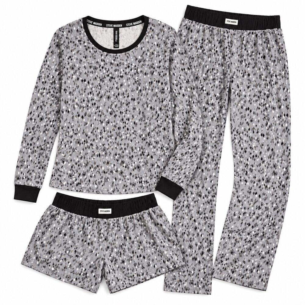 Steve Madden 3 Piece Pajama Set Womens Medium Long Sleeve Lounge Sleepwear